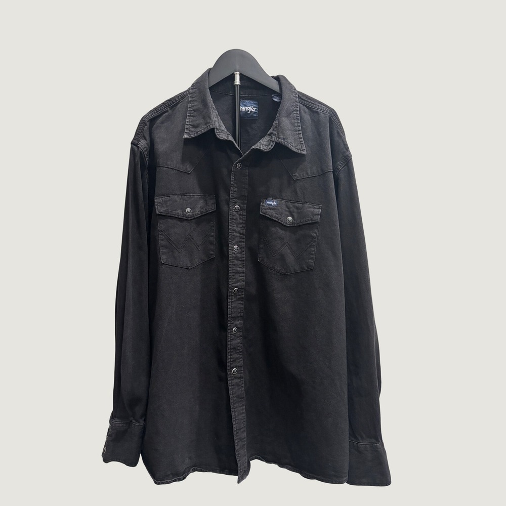 Wrangler Mens Western Snap Shirt XXL Black Denim Long Sleeve Pearl Snap Yoke